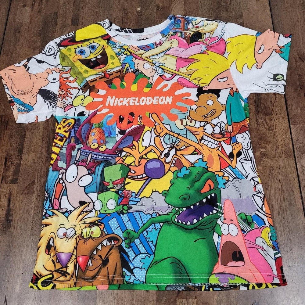 Nickelodeon All Over Print Tee Men's Size Lg Rugrats, Hey Arnold, Ren & Stimpy